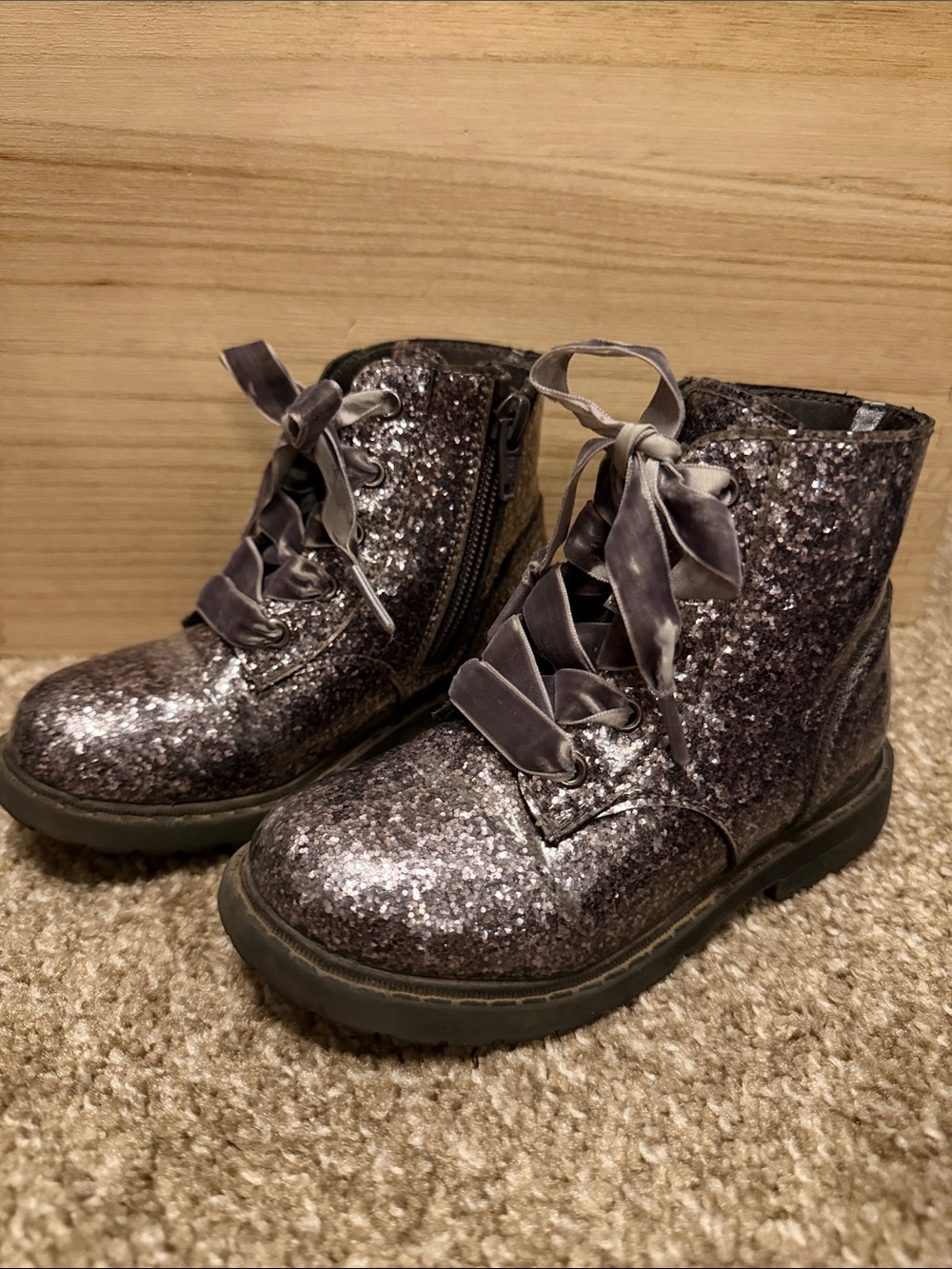 Toddler Glitter Lace-Up Ankle Boots in Silver